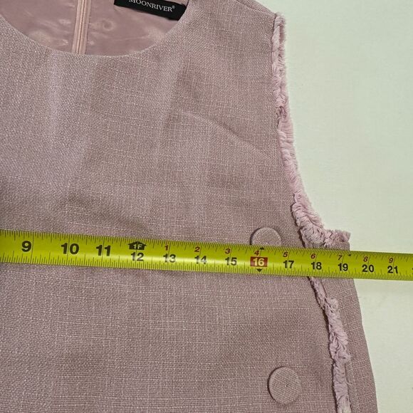 Moon River Women's Mini Dress Light Pink with Frayed Edges Button Details size L - Picture 4 of 8